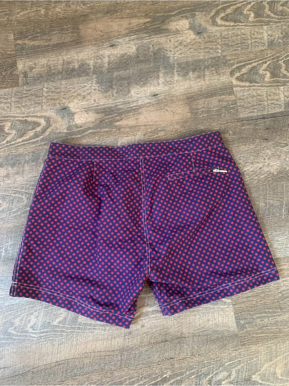 Heron Haberdashery Navy Swim Shorts with Red Dot Print